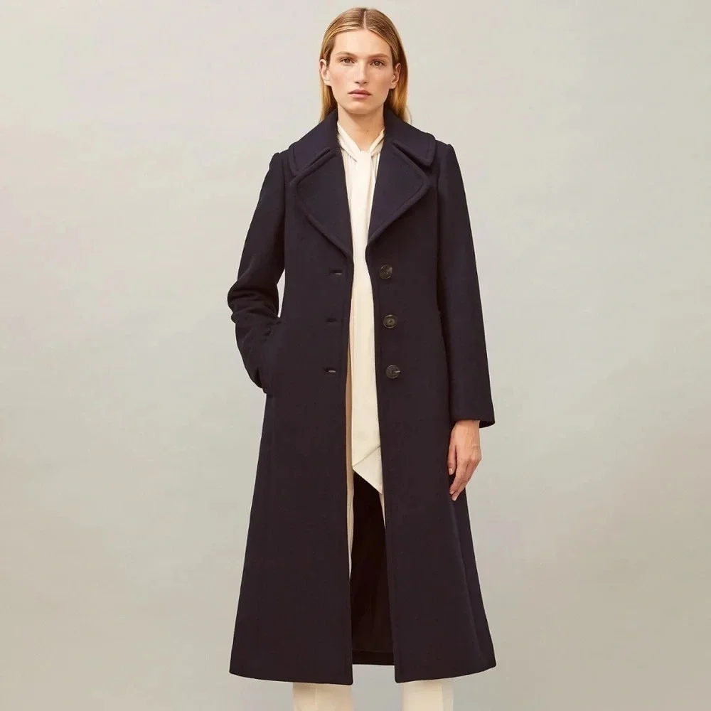 NWT Tory Burch‎ WOOL CASHMERE COAT Navy Knee Length